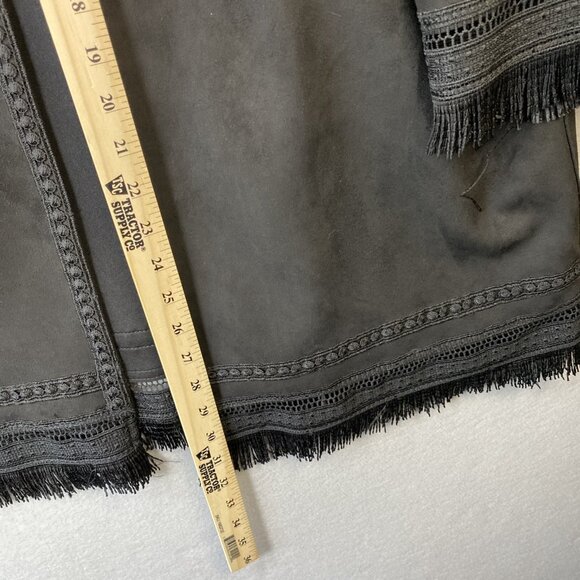 Zara‎ Faux Suede Jacket Women's Medium Black Lace Trim Boho Open Front Oversized - Picture 4 of 13